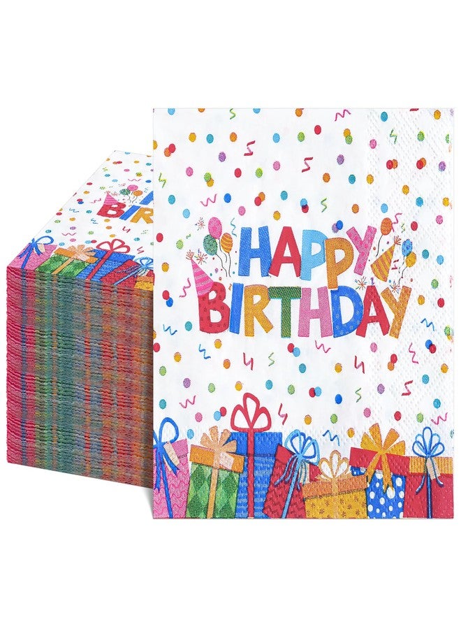 NatNarr 100 Pcs Happy Birthday Napkins Kids 5X5 Inch Rainbow Birthday Cocktail Napkins with Colorful Dots and Gift Boxs Pattern Design, Birthdays Party Supplies Suitable for Women & Kids - Image 1